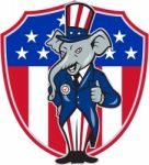 Republican Elephant Mascot Thumbs Up Usa Flag Stock Photo