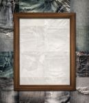 Vintage Picture Frame On Collage Jeans Stock Photo