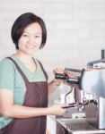 Woman Barista Enjoy At Work Stock Photo