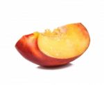 Slice Of Nectarine Isolated On White Background Stock Photo