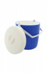 Blue Round Plastic Cooler And Cover On White Background Stock Photo