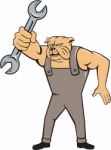 Bulldog Mechanic Spanner Standing Cartoon Stock Photo