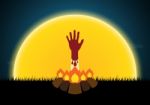 Halloween Blood Hand Bonfire Moon  Stock Photo