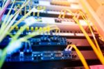 Fiber Optic With Servers In A Technology Data Center Stock Photo