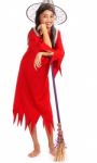 Halloween Witch With Broomstick Stock Photo