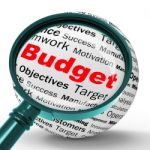 Budget Magnifier Definition Shows Financial Management Or Busine Stock Photo