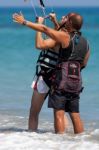 Learning To Kite Surf In Avidmou Cyprus Stock Photo