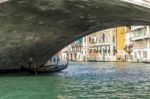 Underneath The Rialto Bridge Venice Stock Photo