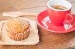 Banana Cup Cake And Espresso Stock Photo