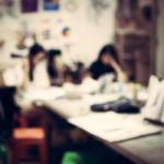 Blurred Children In The Art Room Background Stock Photo