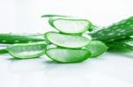 Aloe Vera Fresh Leaves With Slices Aloe Vera Gel. Isolated Over Stock Photo