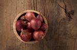 Shallots Still Life Wood Background Stock Photo