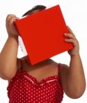 Girl Hiding Behind Gift Box Stock Photo