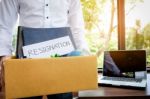 Businessman Resignation Packing Up All His Personal Belongings A Stock Photo