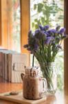 Iced Coffee On Wooden Table Top Stock Photo