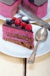 Blueberry And Raspberry Cake Mousse Dessert Stock Photo