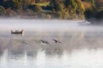 Misty Morning At Weir Wood Reservoir Stock Photo