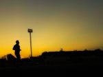 Silhouette Teen Age Run Together  Track Stock Photo