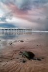 Saltburn Pier And Evening Sky Stock Photo