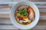 Spicy Prawn Soup With Egg Or Tom Yum Goong,thai Style Stock Photo