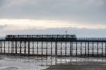 Train Running Along Southend Pier In Essex Stock Photo