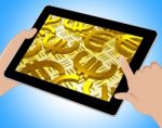 Euro Symbols Over The Floor Shows European Finances Tablet Stock Photo