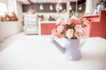 Artificial Flower In Vintage Style Coffee Shop Stock Photo