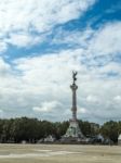 Column With A Statue Of Liberty Breaking Her Chains On Top Of Th Stock Photo