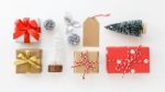 Christmas Decoration And Gift Boxes On White Stock Photo