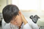 Asia Scientist Working In Biological Laboratory Stock Photo