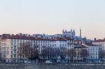 City Buildings With Catheral In The Background Stock Photo