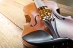 The Violin On The Table Stock Photo