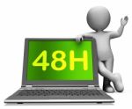 Forty Eight Hour Laptop Character Shows 48h Service Or Delivery Stock Photo