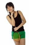 Lady Holding Badminton Racket Stock Photo