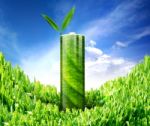 Eco Green Energy Battery And Two Green Leafs Stock Photo