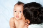 Boy Kiss His Brother Stock Photo