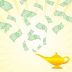 Cartoon Money Come From Magic Lamp Stock Photo