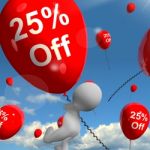 Balloon With 25% Off Showing Discount Of Twenty Five Percent Stock Photo