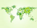 World Map With Recycling Symbols Stock Photo