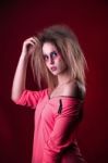 Attractive Young Girl With Disheveled Hair Stock Photo