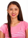 Happy Girl A Pink T Shirt Stock Photo