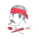 Mexican Guy Cigar Hot Chili Rose Drawing Stock Photo