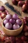 Shallots Still Life Wood Background Stock Photo