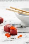 Red Tuna Sashimi With Salmon Roe Stock Photo