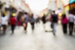 Blurred People Walking On The Street Stock Photo