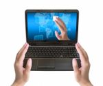 Laptop PC On Woman S Hand Stock Photo