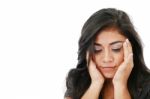 Young Worried Woman On White Stock Photo