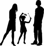 Silhouette Family On White Stock Photo