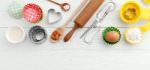 Baking Ingredients On Wooden Table Stock Photo