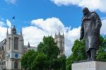 London - July 30 : Statue Of Winston Churchill In London On July Stock Photo